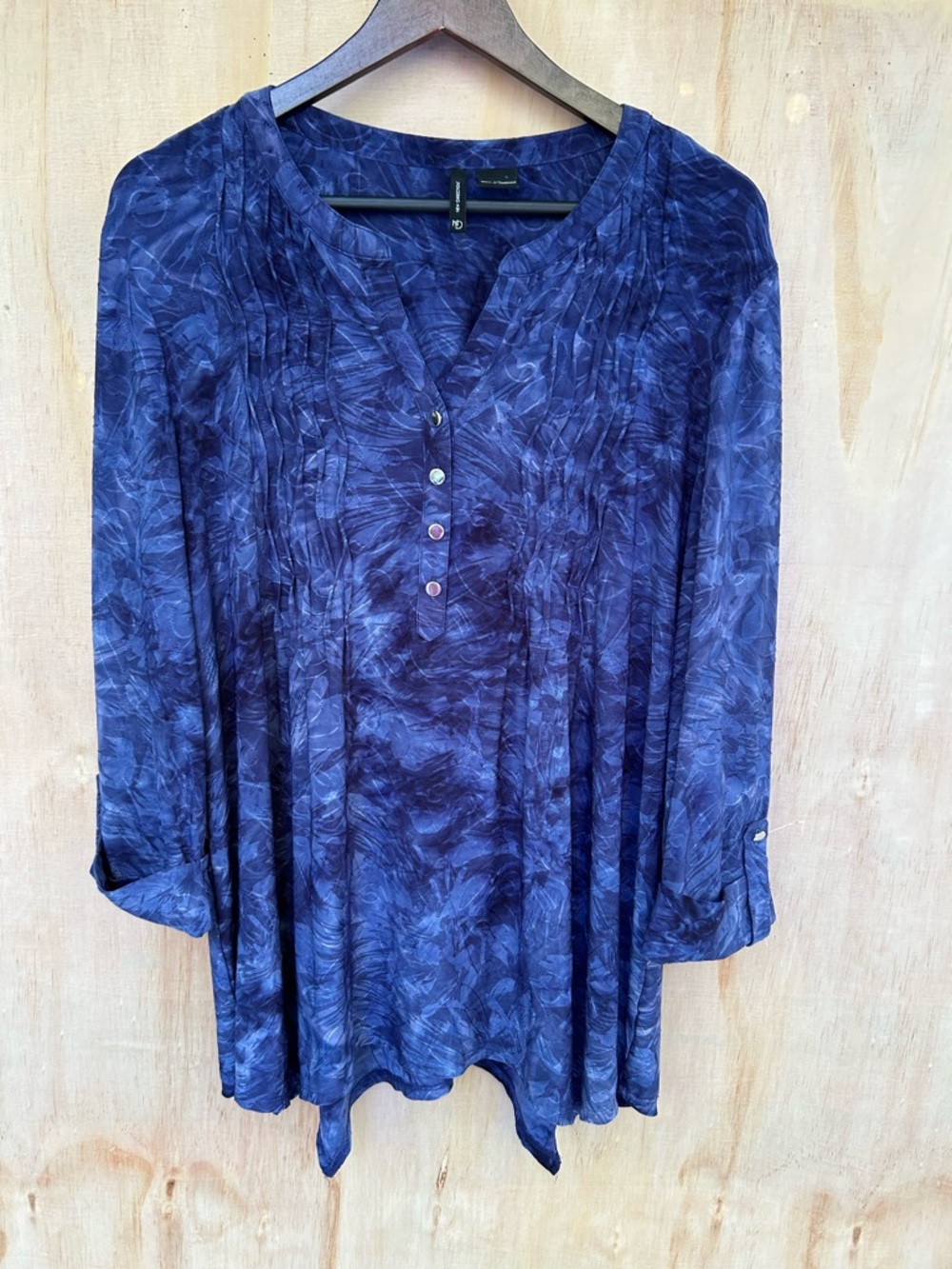 new directions Navy Printed V-Neck Tunic with Button Placket